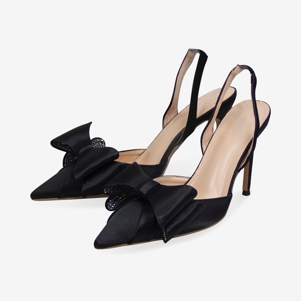 Women’s Mach Le Cadeau Bow Stiletto Heel Slingback Pumps in Black, US 8, EU 39 - Picture 3 of 4